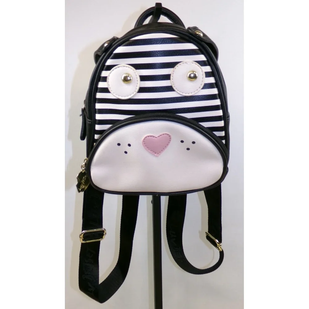 Betsey Johnson Dog Puppy Mini Backpack Black White Floppy Ears Novelty Purse